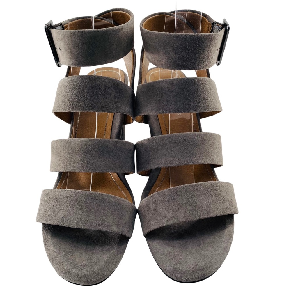 NEW Vionic Blaire Gray Suede Leather Peep Toe Block Heel Sandals - Picture 4 of 13